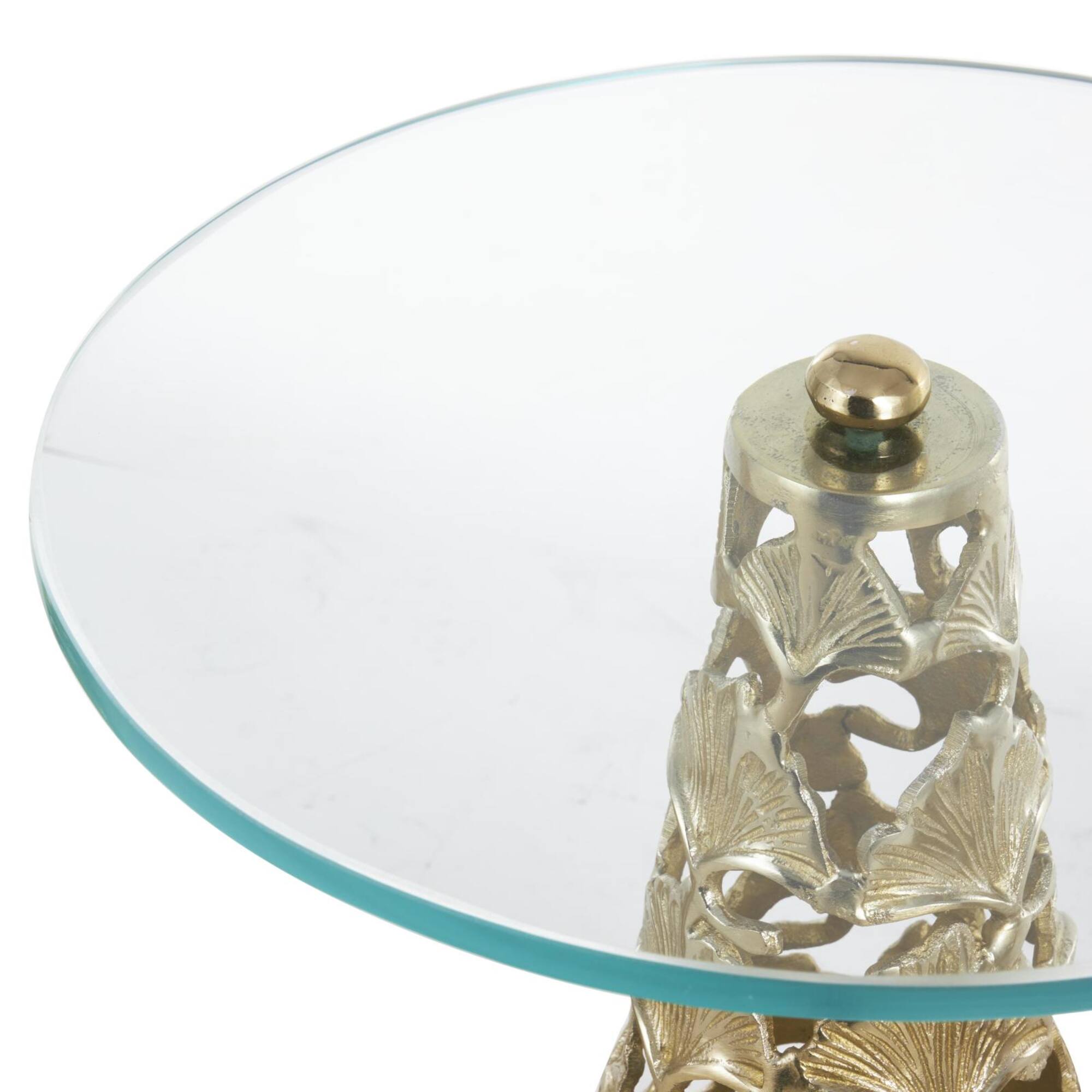 Gold Accent Table with Tempered Glass Tabletop Set
